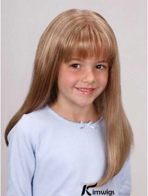 Straight Long Blonde Synthetic Lace Front Kids Wigs