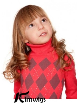 Wavy Long Auburn Remy Real Hair 100% Hand-tied Kids Wigs