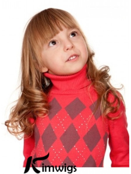 Wavy Long Auburn Remy Real Hair 100% Hand-tied Kids Wigs