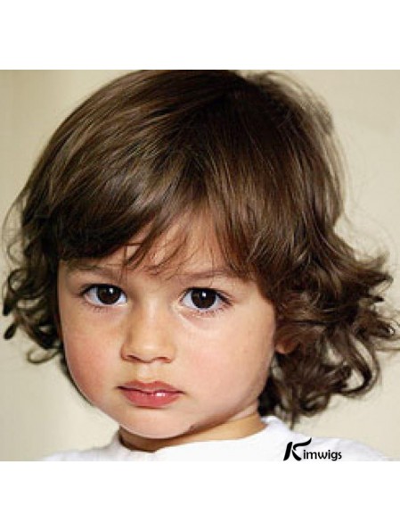 Curly Chin Length Blonde Remy Real Hair Capless Kids Wigs