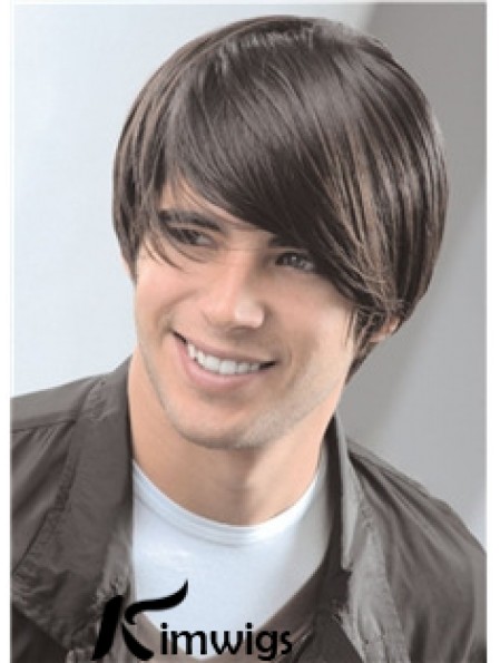 Capless Remy Real 8 inch Straight Mens Short Wigs