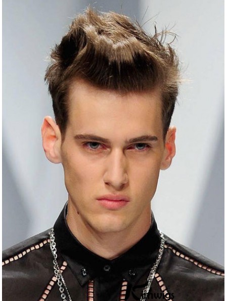 Remy Real 100% Hand Tied Cropped Straight Brown Wigs For Man In London