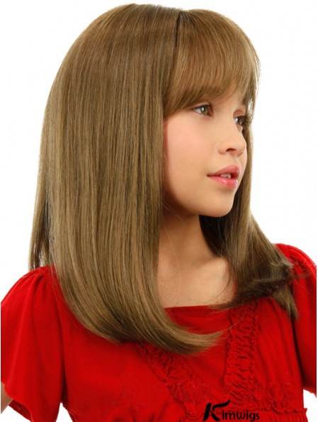 Straight Shoulder Length Blonde Remy Real Hair Lace Front Kids Wigs