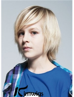 Straight Chin Length Blonde Remy Real Hair Capless Kids Wigs