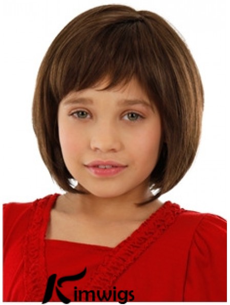 Straight Chin Length Auburn Remy Real Hair 100% Hand-tied Kids Wigs
