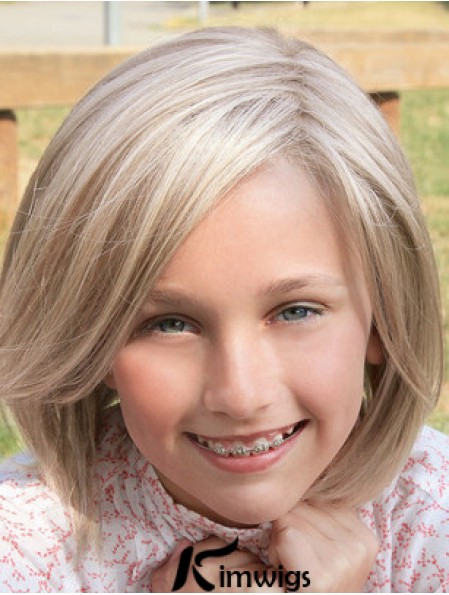 Straight Shoulder Length Blonde Synthetic Lace Front Kids Wigs