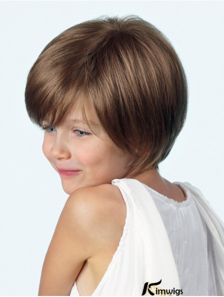 Straight Chin Length Brown Synthetic Lace Front Kids Wigs