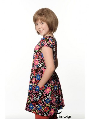 Straight Chin Length Brown Remy Real Hair 100% Hand-tied Kids Wigs
