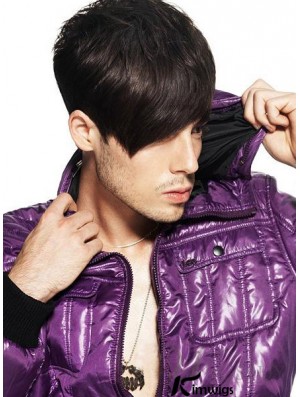 Remy Real Capless Short Straight Mens Hair Wigs