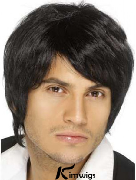 Remy Real Black Straight Short Capless Wigs Older Man