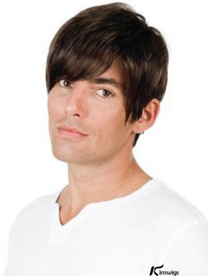 Full Lace Brown Remy Real Straight Professional Mens Wigs