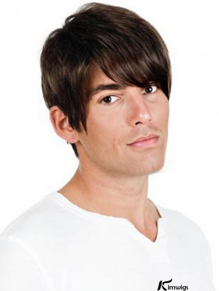 Full Lace Brown Remy Real Straight Professional Mens Wigs