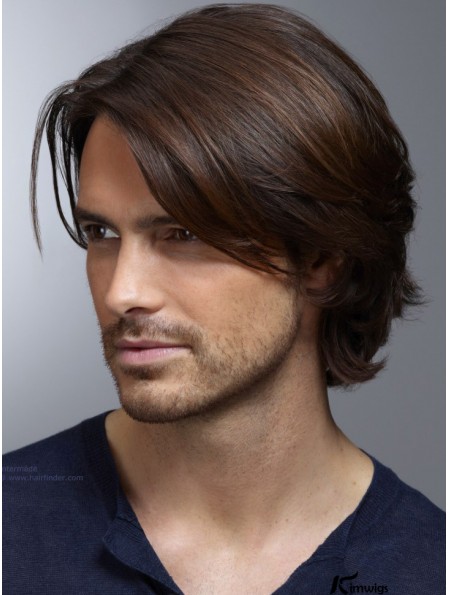 100% Hand Tied Short Brown Remy Real Straight Mens Wig Shop