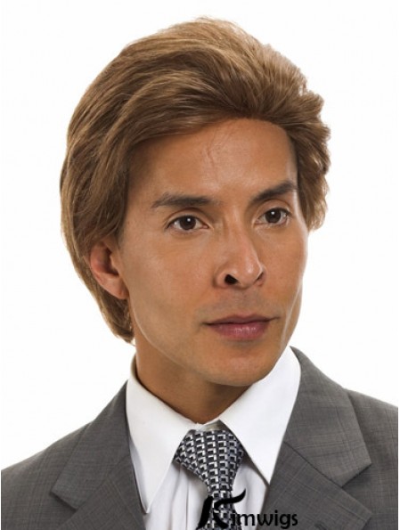 Straight Brown Remy Real Short Men's Monofilament Real Hair