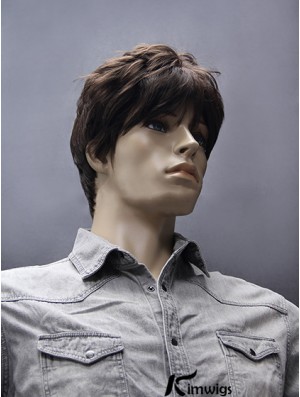 Synthetic Capless 5 inch Brown Short Straight Mens Wigs