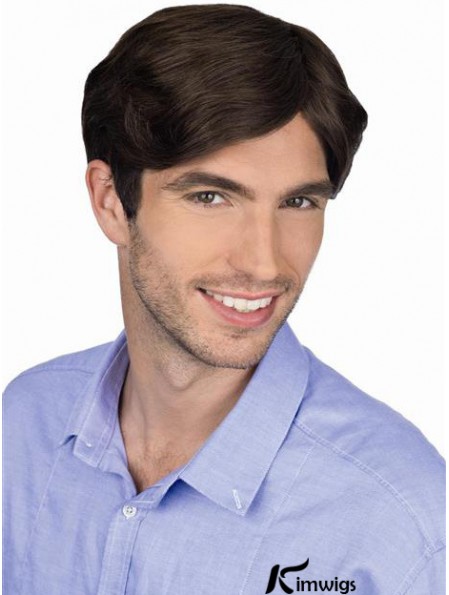 Brown Straight Remy Real 100% Hand Tied Professional Wig For Men