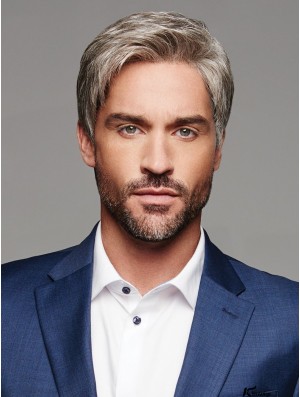 Monofilament 6 inch Straight Grey Without Bangs Wig For Men