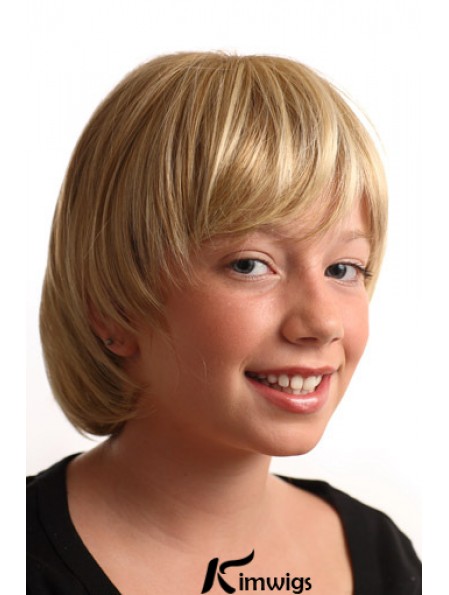 Straight Short Blonde Synthetic Capless Kids Wigs