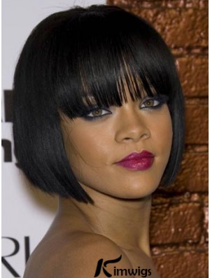 Black Straight With Bangs 100% Hand-tied 10 inch Affordable Rihanna Wigs