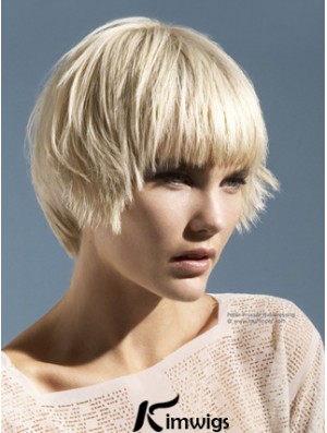 Monofilament Boycuts Short Straight 10 inch Platinum Blonde Convenient Fashion Wigs