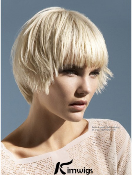 Monofilament Boycuts Short Straight 10 inch Platinum Blonde Convenient Fashion Wigs