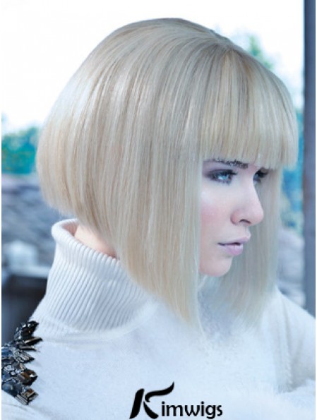 Lace Front Bobs Chin Length Straight 12 inch Platinum Blonde No-Fuss Fashion Wigs