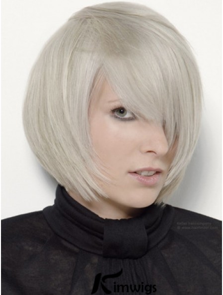 Capless Grey Chin Length Straight 12 inch Platinum Blonde Stylish Fashion Wigs