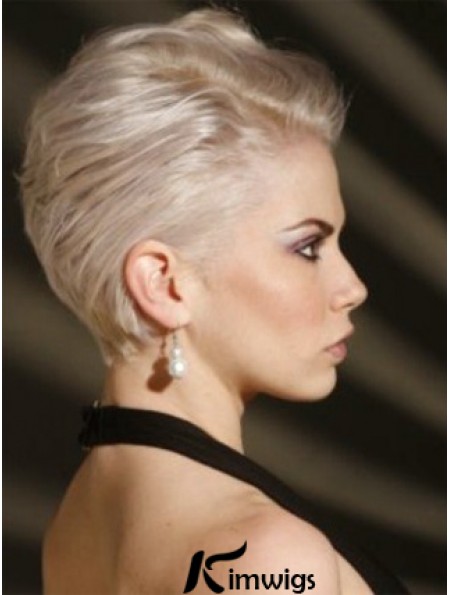 Capless Boycuts Short Straight 8 inch Platinum Blonde Affordable Fashion Wigs