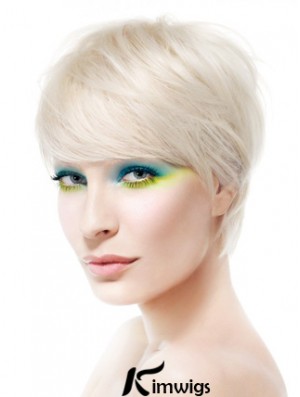 Lace Front Boycuts Short Straight 8 inch Platinum Blonde Soft Fashion Wigs