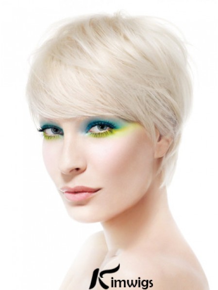 Lace Front Boycuts Short Straight 8 inch Platinum Blonde Soft Fashion Wigs