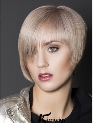 Capless Boycuts Short Straight 10 inch Platinum Blonde Sleek Fashion Wigs