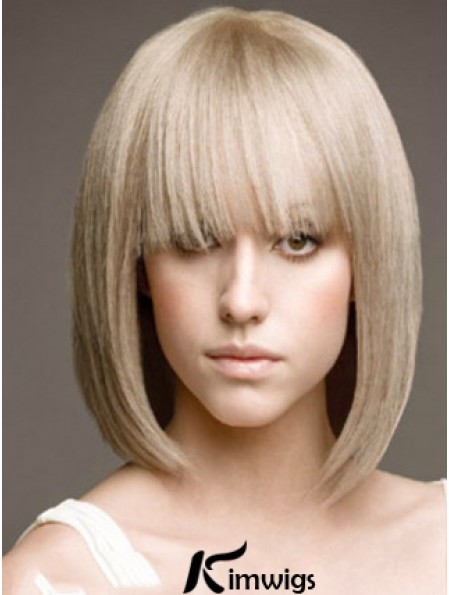 Full Lace Bobs Chin Length Straight 12 inch Platinum Blonde Beautiful Fashion Wigs