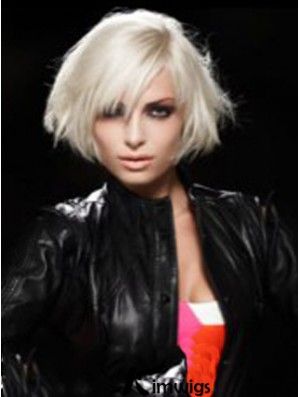 Lace Front Layered Short Straight 12 inch Platinum Blonde Comfortable Fashion Wigs