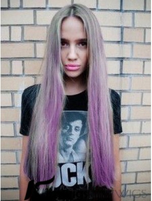 Fashionable Ombre/2 Tone Long Straight Without Bangs 28 inch Real Lace Wigs