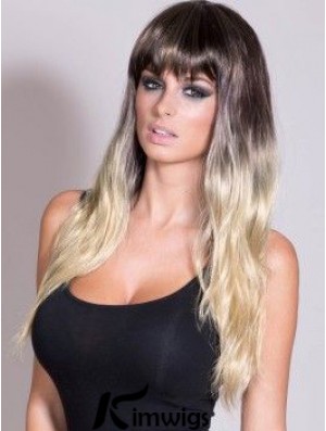 Flexibility Ombre/2 Tone Long Straight With Bangs 24 inch Real Lace Wigs