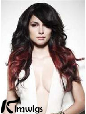 Stylish Ombre/2 Tone Long Wavy With Bangs 22 inch Real Lace Wigs