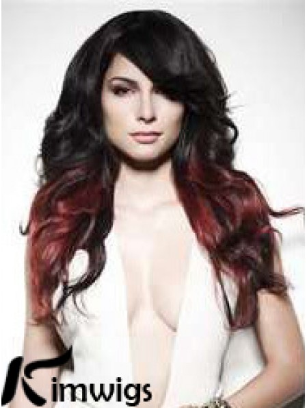 Stylish Ombre/2 Tone Long Wavy With Bangs 22 inch Real Lace Wigs