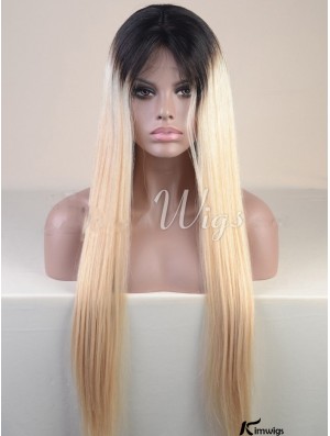 Long Ombre/2 Tone Straight Without Bangs Cheapest African American Wigs