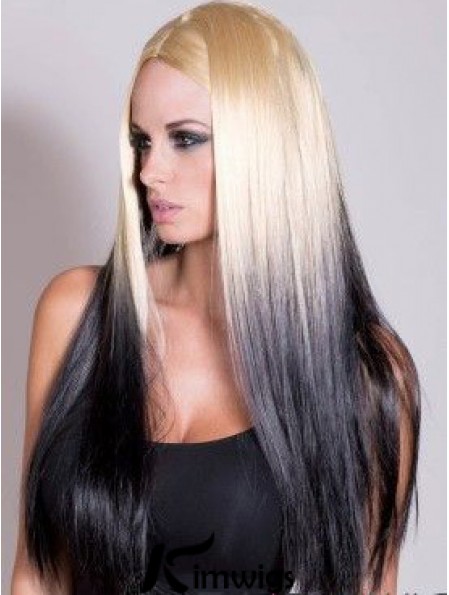 Suitable Ombre/2 Tone Long Straight Without Bangs 22 inch Real Lace Wigs