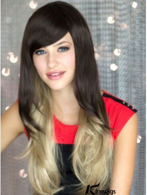 Good Ombre/2 Tone Long Wavy Without Bangs 22 inch Real Lace Wigs