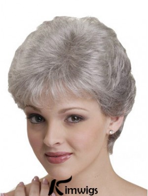 Short Grey Wigs With Synthetic Capless Straight Style