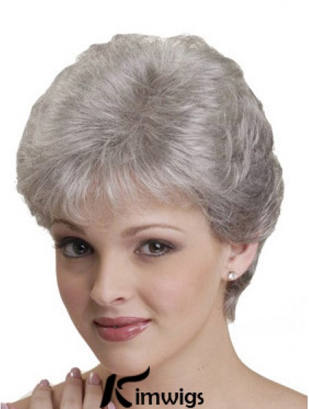 Short Grey Wigs With Synthetic Capless Straight Style