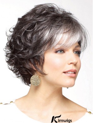 Classic Cut Wig Grey Cut Short Length Curly Style With Capless