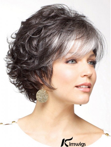 Classic Cut Wig Grey Cut Short Length Curly Style With Capless