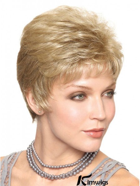 Blonde Cropped Straight Capless Boycuts 6inch Trendy Synthetic Wigs For Elderly Lady