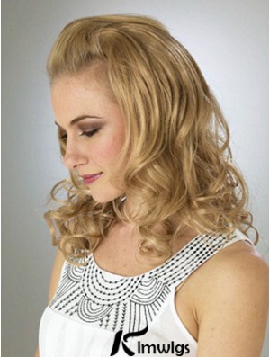 Shoulder Length Wavy Blonde Durable Synthetic Half Wigs