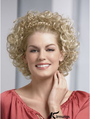 Chin Length Curly Blonde Fashionable Synthetic Half Wigs