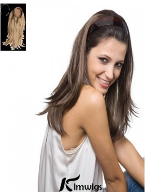 Long Straight Brown Discount Synthetic Half Wigs