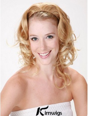 Shoulder Length Curly Blonde Style Synthetic Half Wigs