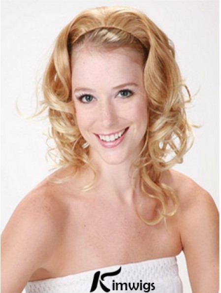 Shoulder Length Curly Blonde Style Synthetic Half Wigs